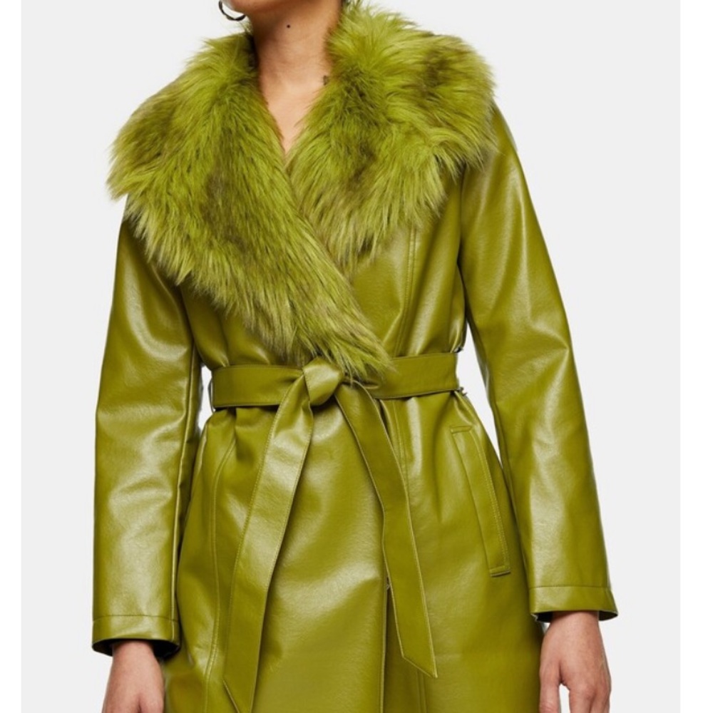 Topshop Sienna Faux Leather & Faux Fur Penny Lane Coat Size 8